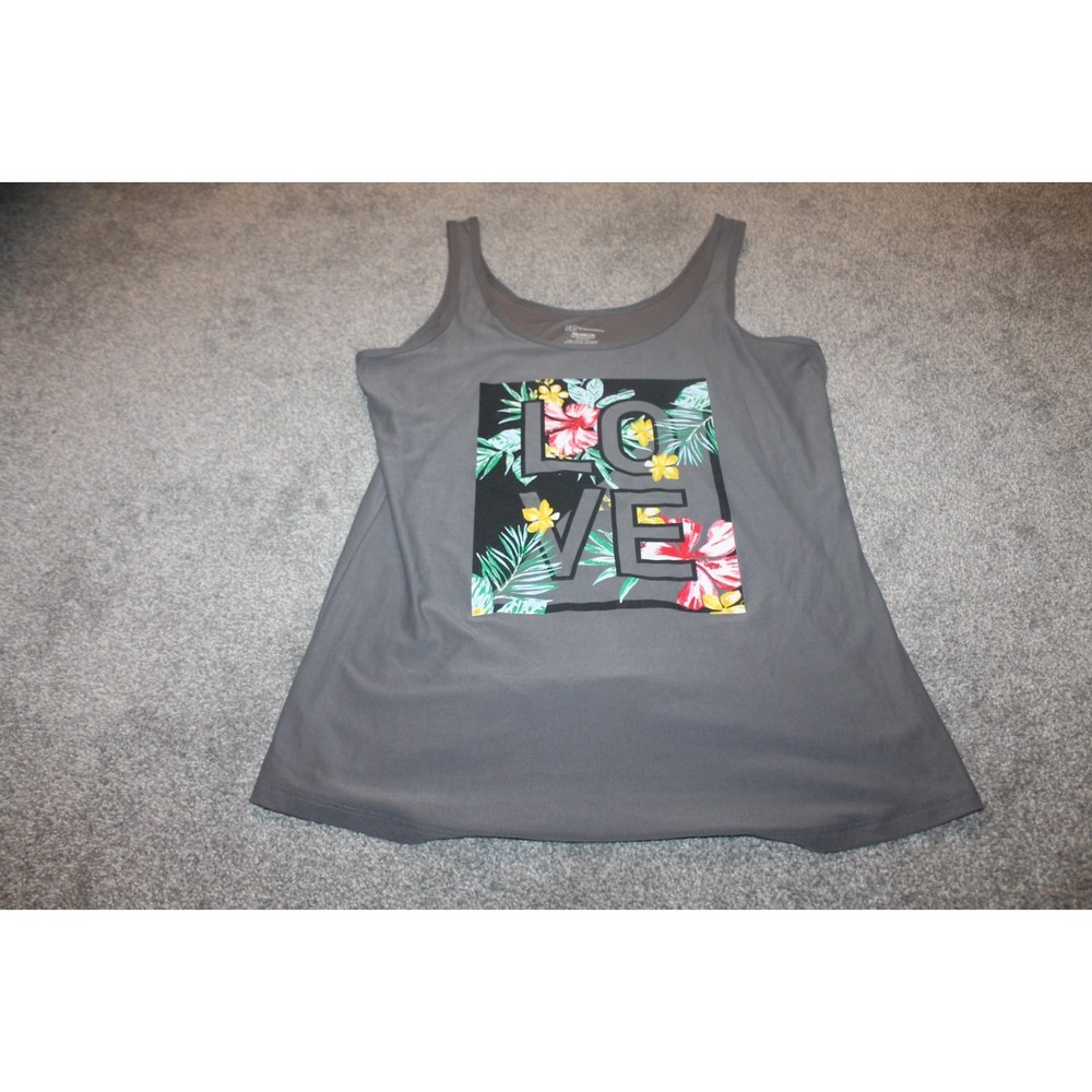 LOVE Tank Grey with Floral Love Graphic (19) XL 2XG